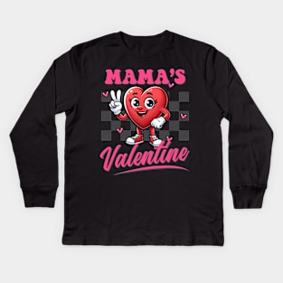 Retro Groovy Mama is My Valentine Cute Heart Boys Girls Kids Kids Long Sleeve T-Shirt